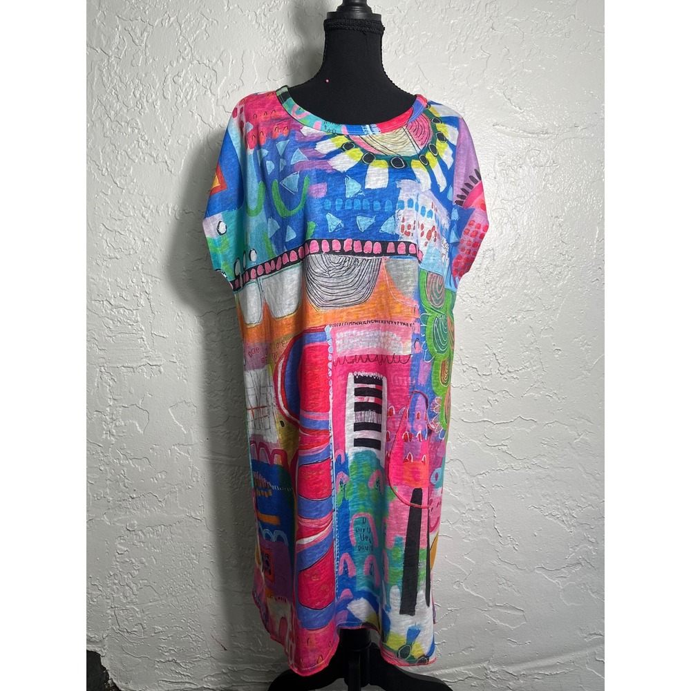 Shana XL Abstract Art Print Tunic Dress Colorful Lagenlook Artsy Oversized